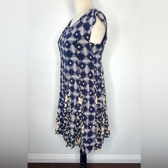 ANTHROPOLOGIE Maeve Indiga Swing Floral Dress Tasseled Back Lace Up Navy Size S - Picture 7 of 15